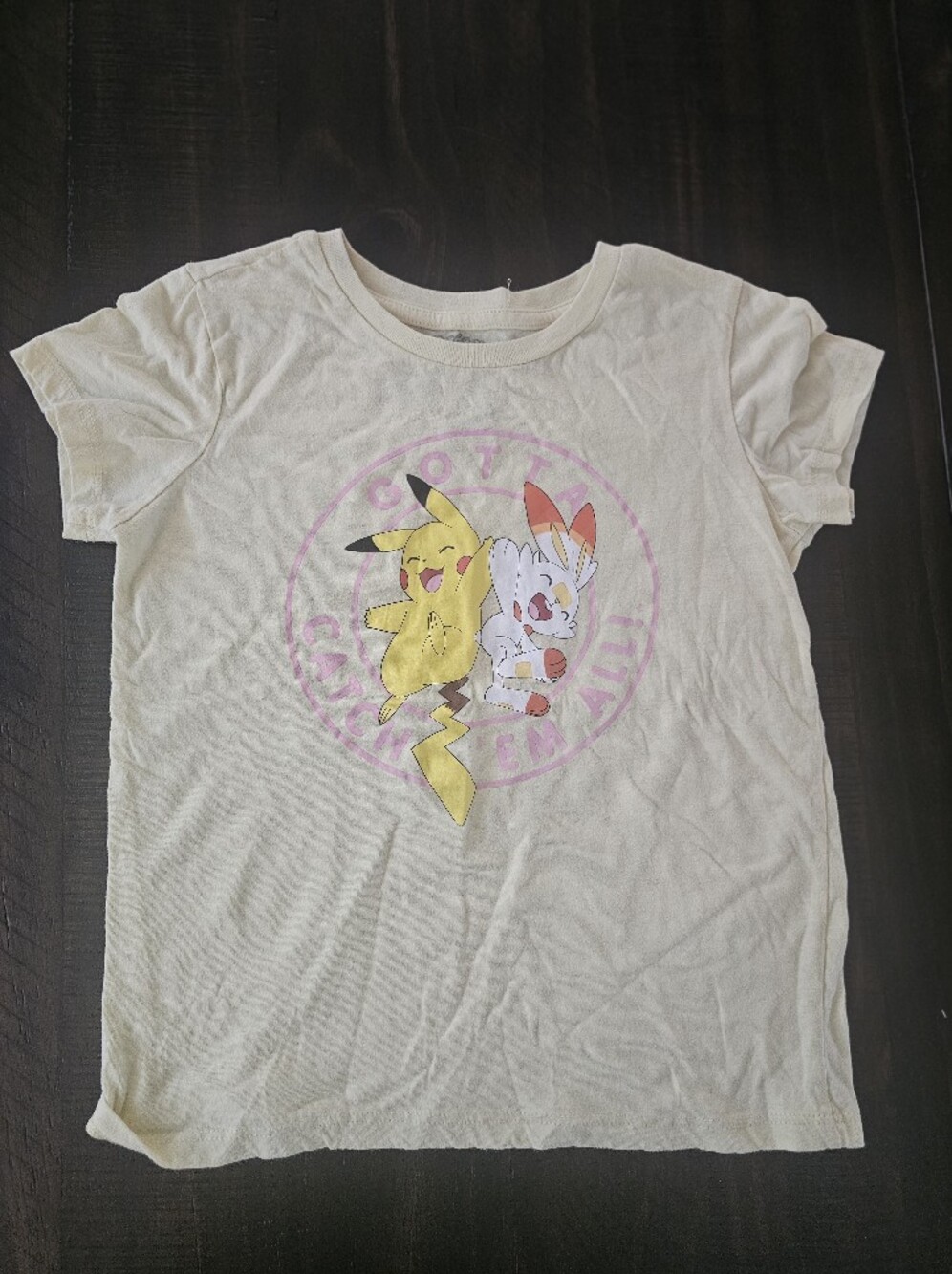 Pokemon Cream Kids Tee with Pikachu & Scorbunny Graphic